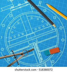 Vector technical blueprint of mechanism. Engineer illustration