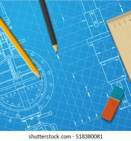 Vector technical blueprint of mechanism. Engineer illustration