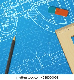 Vector technical blueprint of mechanism. Engineer illustration