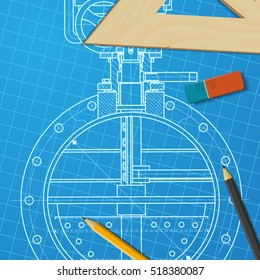 Vector technical blueprint of mechanism. Engineer illustration