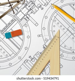 Vector technical blueprint of mechanism. Engineer illustration