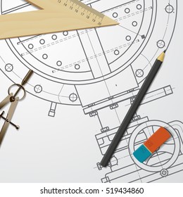 Vector technical blueprint of mechanism. Engineer illustration