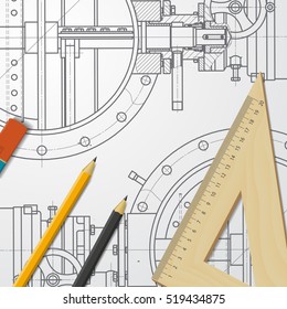 Vector technical blueprint of mechanism. Engineer illustration