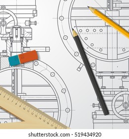 Vector technical blueprint of mechanism. Engineer illustration