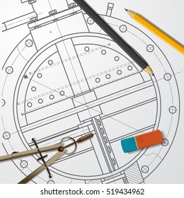 Vector technical blueprint of mechanism. Engineer illustration