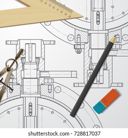 Vector technical blueprint of mechanism. Engineer illustration