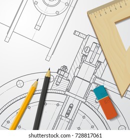 Vector technical blueprint of mechanism. Engineer illustration