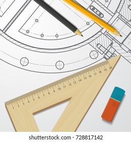 Vector technical blueprint of mechanism. Engineer illustration