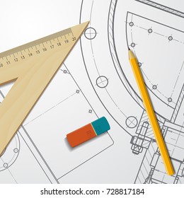 Vector technical blueprint of mechanism. Engineer illustration