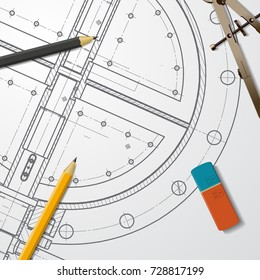 Vector technical blueprint of mechanism. Engineer illustration