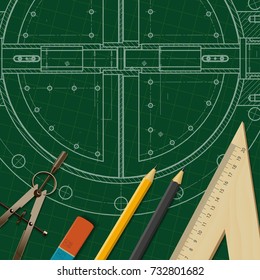 Vector technical blueprint of mechanism. Engineer illustration