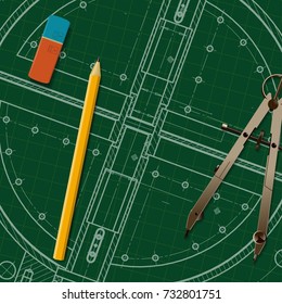 Vector technical blueprint of mechanism. Engineer illustration