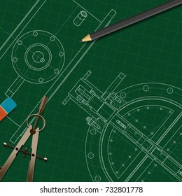 Vector technical blueprint of mechanism. Engineer illustration