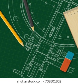 Vector technical blueprint of mechanism. Engineer illustration