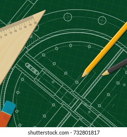 Vector technical blueprint of mechanism. Engineer illustration