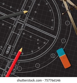 Vector technical blueprint of mechanism. Engineer illustration