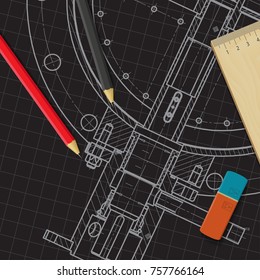 Vector technical blueprint of mechanism. Engineer illustration