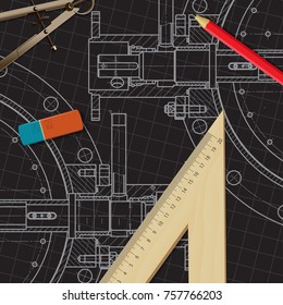 Vector technical blueprint of mechanism. Engineer illustration