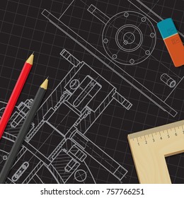 Vector technical blueprint of mechanism. Engineer illustration