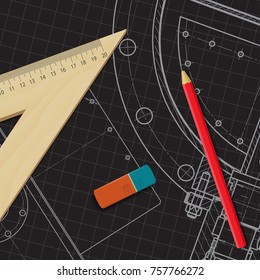 Vector technical blueprint of mechanism. Engineer illustration