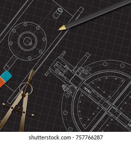 Vector technical blueprint of mechanism. Engineer illustration