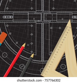Vector technical blueprint of mechanism. Engineer illustration