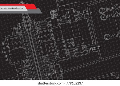 Vector technical blueprint of mechanism. Engineer illustration. Architect background