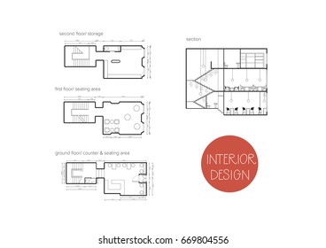 vector technical drawing. floor plan. section. home house. commercial project. interior design. architectural drawing. architecture. 