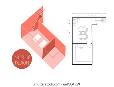 vector technical drawing. floor plan. section. home house. commercial project. interior design. architectural drawing. architecture.axonometric view. axo. 