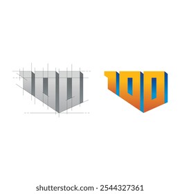 vector technical illustration number 100. orange-blue number 100 concept. number 100 concept for business, sports, technology world