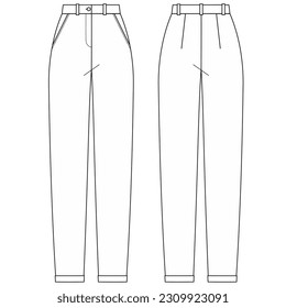 Ilustración técnica vectorial de los pantalones. Vista frontal y posterior