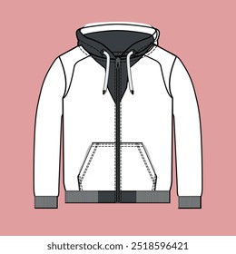  Vector technical sketch. Mockup template.Long Sleeve with Stand Up Collar fleece jersey sweatshirt Jacket Technical Fashion flat sketch Vector illustration template Mock up Cad.