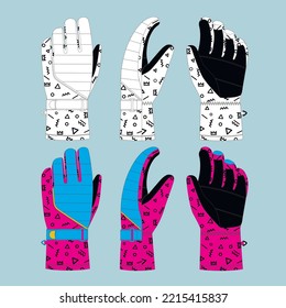 vector technical sketch of winter snowboarding gloves