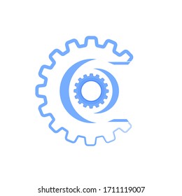 Vector Techno Banner with Geometric Gear Wheels Icon. Machinery Logo. Modern Mechanism Cog Concept. Technological Mechanical Cogwheel Tool on White Background. Teamwork Symbol. Part of Transmission.