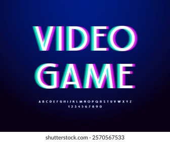 Vector Techno concept Video Game with Glitched Alphabet Letters and Numbers set. Digital Uppercase Font