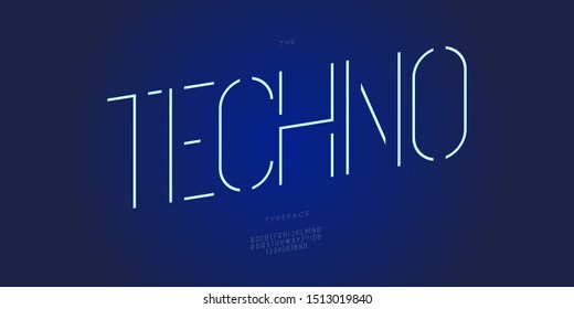 Vector techno font line minimal style modern typography for infographics, motion graphics, video, promotion, decoration, logo, party poster, t shirt, book, futuristic animation, banner, game, printing