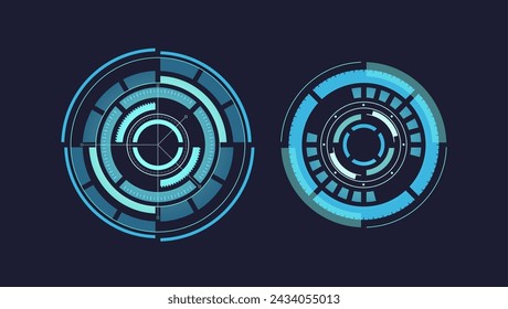 Vector Techno Hi-tech Circles, Space Shop Panel, Blue Glowing Round Futuristic Design Elements, Modern Hud Interface