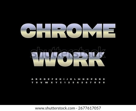 Vector Techno icon Chrome Work. Bold Silver Font. Stainless Steel Alphabet Letters and Numbers set.