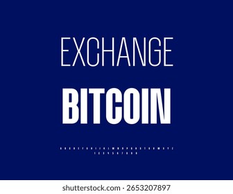 Vetor Techno ícone Exchange Bitcoin. Fonte Branca Moderna. Letras e Números de Alfabeto Digital Trendy definido.