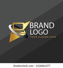 Vector  techno media with combination golden shape. Abstract emblem, design concept, logo, logotype element for template.