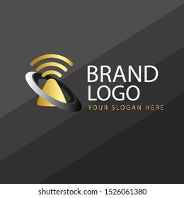 Vector  techno media with combination golden shape. Abstract emblem, design concept, logo, logotype element for template.