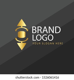 Vector  techno media with combination golden shape. Abstract emblem, design concept, logo, logotype element for template.