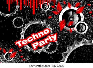 VECTOR Techno party with gears and black background