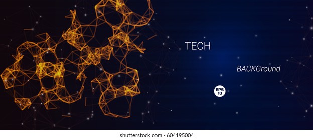 Vector technological banner with particle and polygon