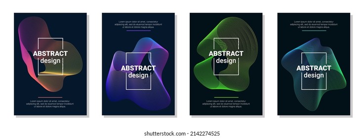 Vector technology abstract brochure, cover, flyer templates with dynamic amorphous vector flowing gradient particle water curve waves and modern organic lines. Retro futurism geometric, cyberpunk.