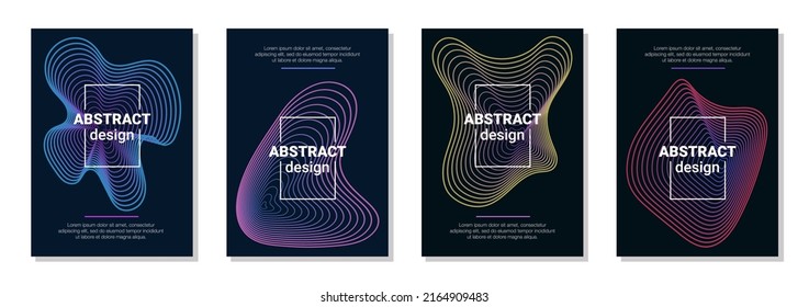 Vector technology abstract brochure, cover, flyer templates with dynamic amorphous vector flowing gradient particle water curve waves and modern organic lines. Retro futurism geometric, cyberpunk.