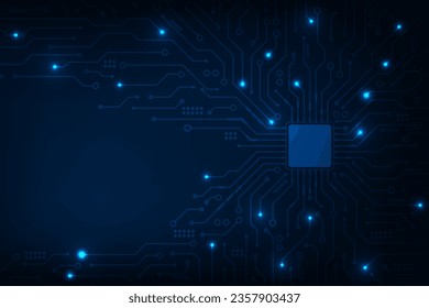 Vector technology abstract futuristic CPU circuit board blue light background.