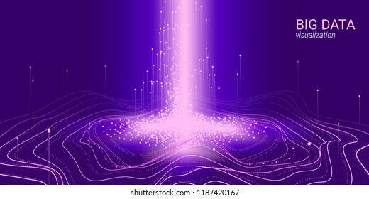 Vector Technology Abstraction. Digital Big Data Analysis. Cosmic Wave Illustration with Movement. Fractal 3d Visualization. Big Data Flow Concept. Technology Background with Futuristic Fractal System.