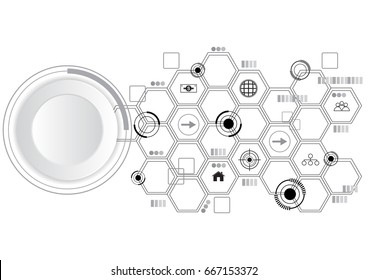 Vector technology background big button with hive and small icons