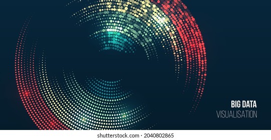 Vektortechnologie, Hintergrund. Visualisierung großer Daten. Abstrakte Streaminformationen mit bunten Kreisen. Konzept der Informationsanalyse. Filtermaschinenalgorithmen. Sortieren von Daten.